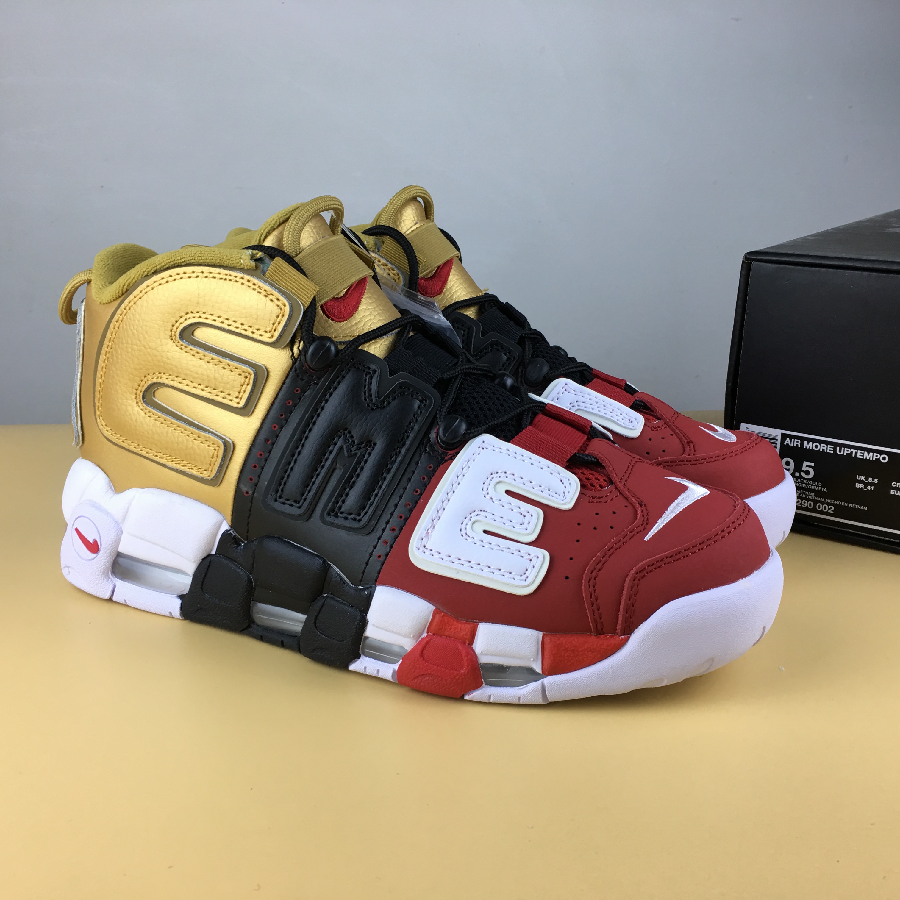 Supreme x Nike Air Uptempo Red Black Gold Shoes